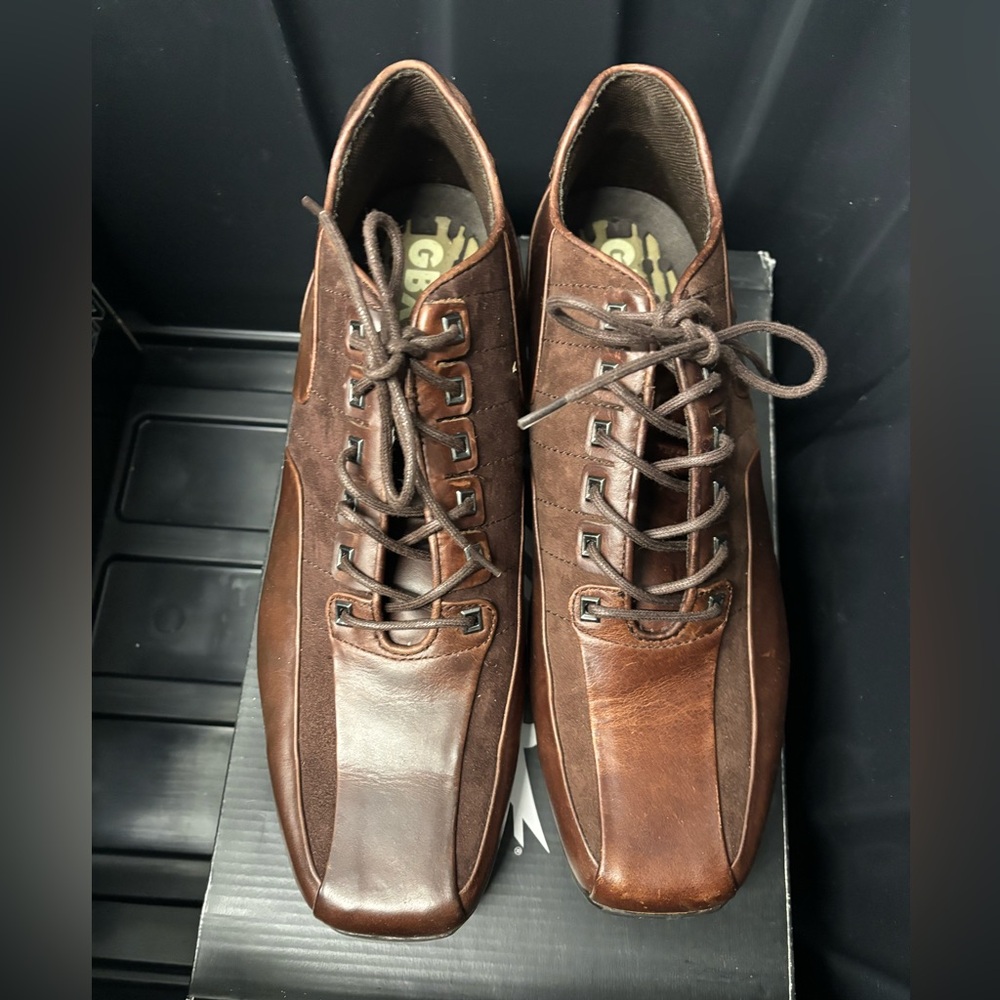 GBX Men's Brown Leather & Suede Lace-Up Slip-On Loafers (M)